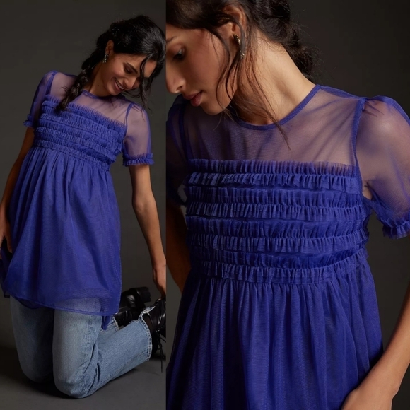 Anthropologie Ruffled Tulle Mini Dress - Picture 2 of 8